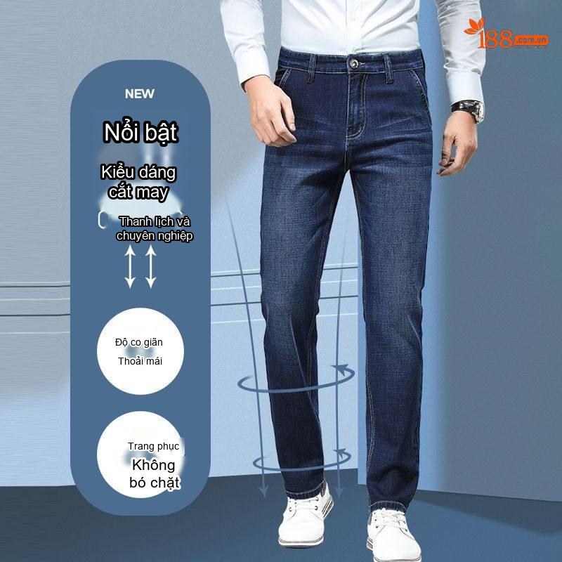 Quần Jeans Dài Nam Ống Đứng Co Giãn Thoải Mái Màu Xanh Dương Đậm