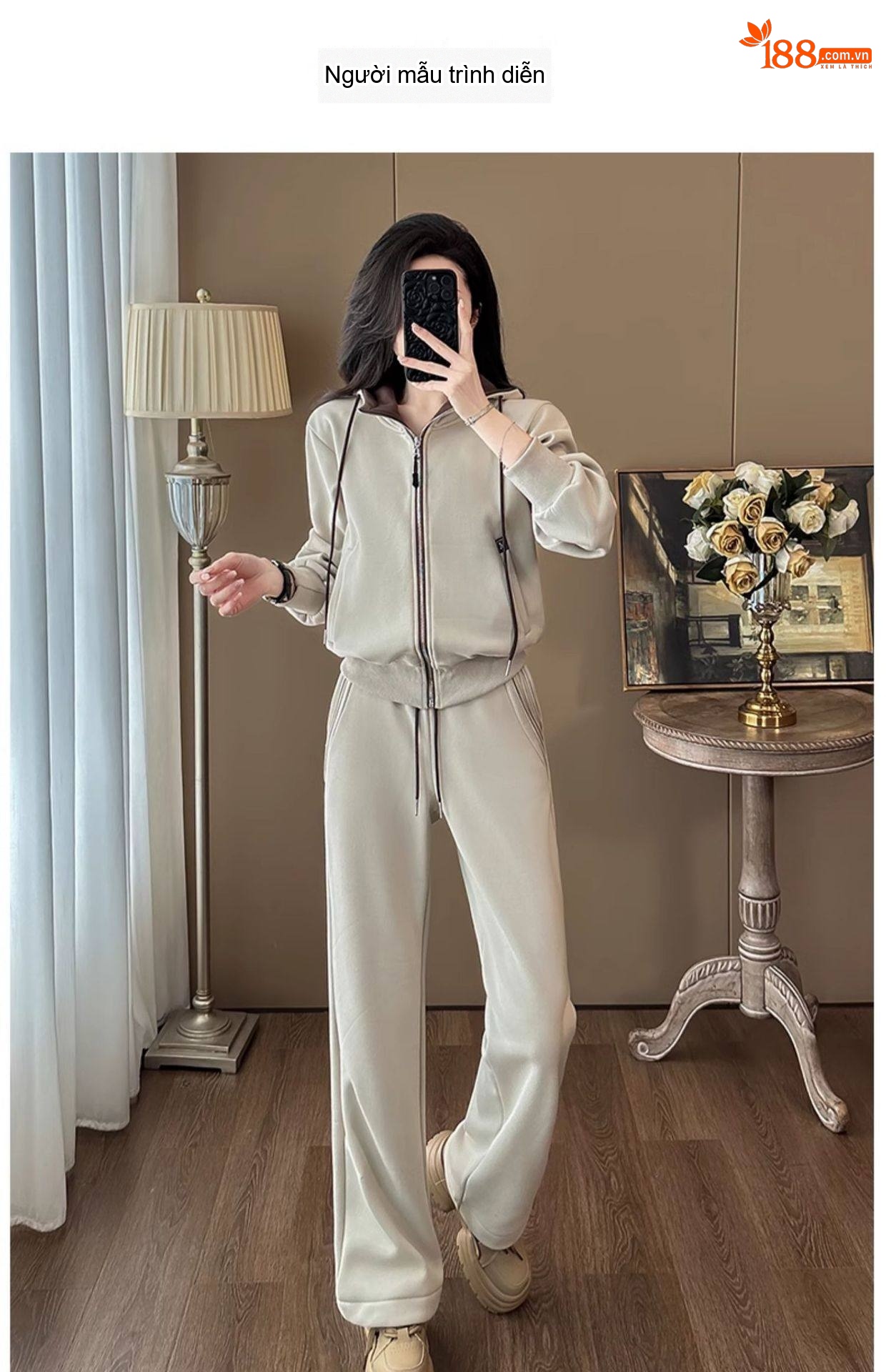 Bộ đồ nữ dệt kim dày dặn lót lông giữ ấm phong cách thể thao chi tiết 9