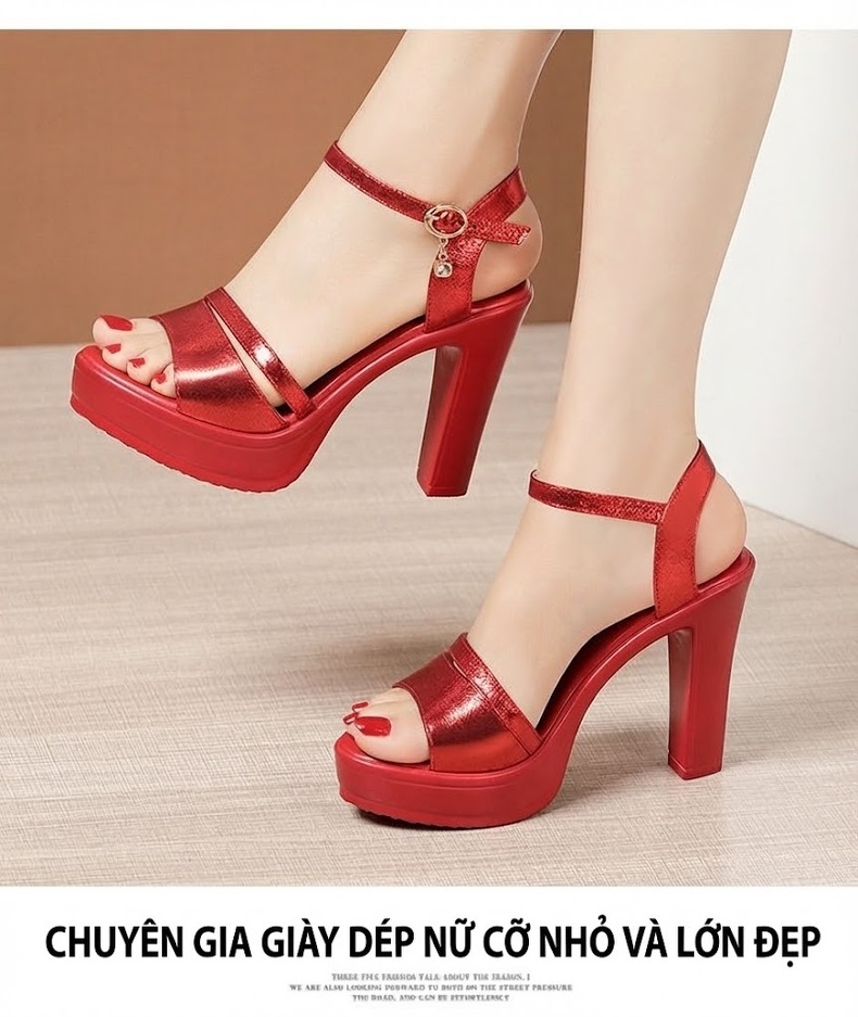 Giày Sandal Cao Gót Nữ Quai Ngang Đế Xuồng Da Bóng Gót Cao 8cm Màu Đen, Đỏ, Bạc chi tiết 15