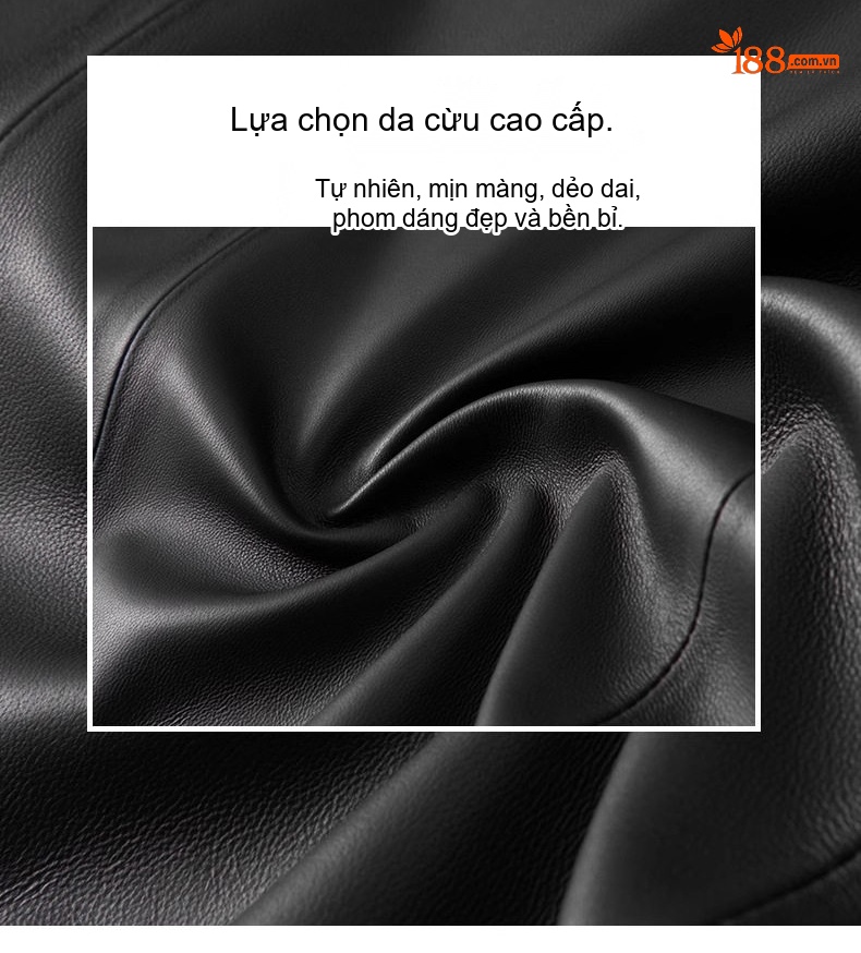 Áo Khoác Da Cừu Thật Nam Dáng Ngắn Cổ Bẻ Phong Cách Trung Niên Màu Đen chi tiết 3