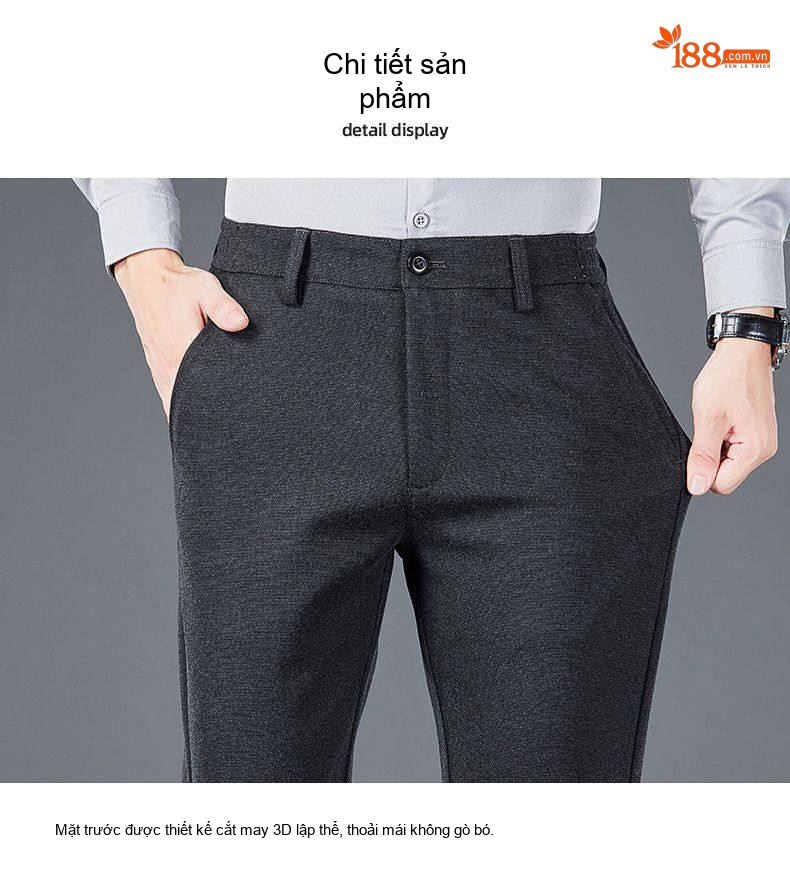 Quần Âu Nam Mềm Mại Wool Co Giãn Dáng Ôm Vừa Màu Xám, Nâu, Đen chi tiết 27