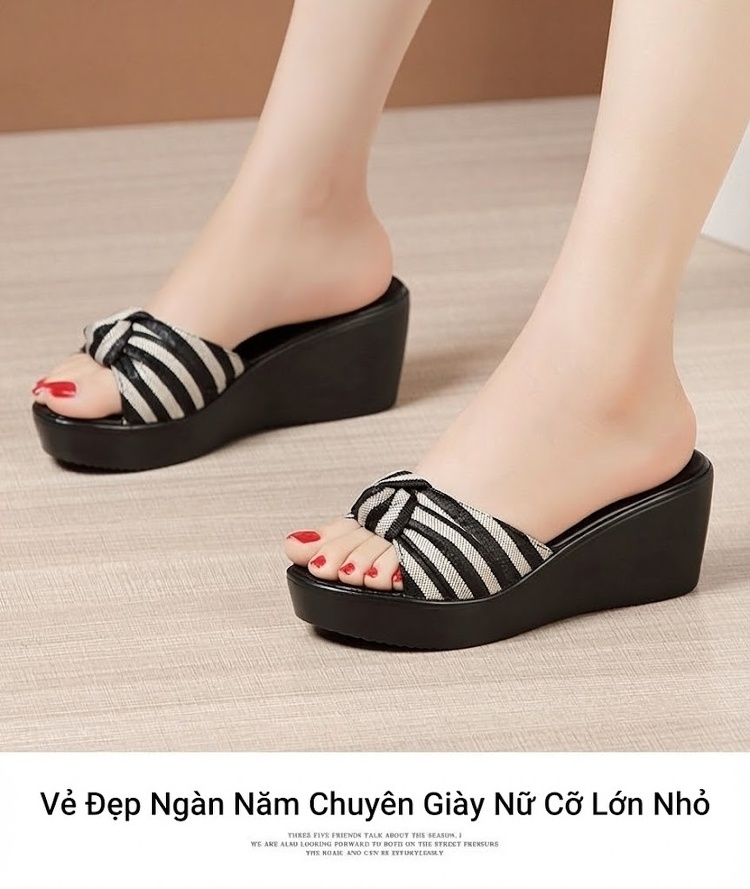 Dép Xuồng Nữ Quai Vải Mũi Hở Đế Bánh Mì Chiều Cao Đế Khoảng 6cm Màu Đen, Kem chi tiết 14