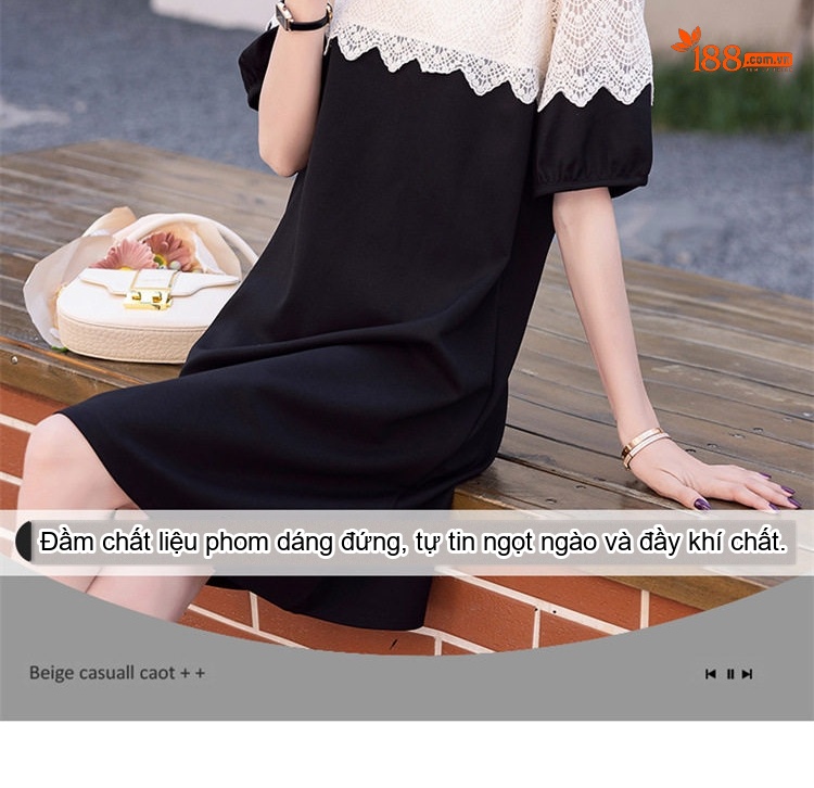 Váy liền thân Nữ Dệt Kim Màu Trắng, Đen chi tiết 4