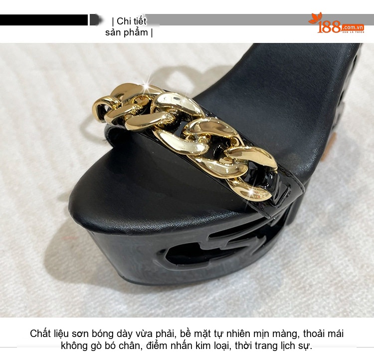 Giày Sandal Cao Gót Nữ Quai Mảnh Đế Xuồng Khóa Kim Loại Gót Cao 10cm - 12cm Màu Đen, Trắng chi tiết 3