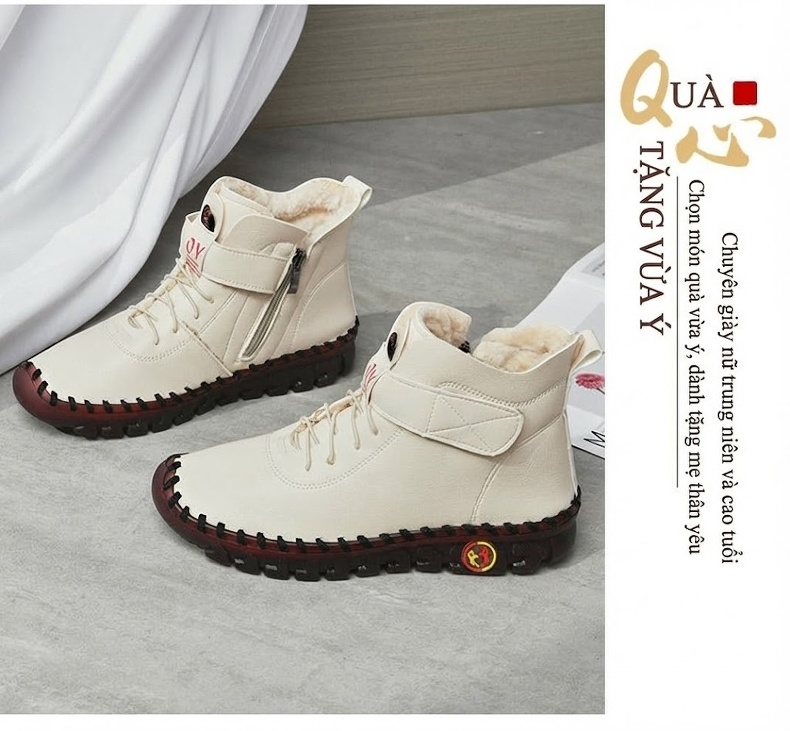 Giày Cao Cổ Nữ Lót Lông Giữ Ấm Chiều Cao Đế Khoảng 3cm Màu Kem, Đen, Đỏ, Nâu chi tiết 28