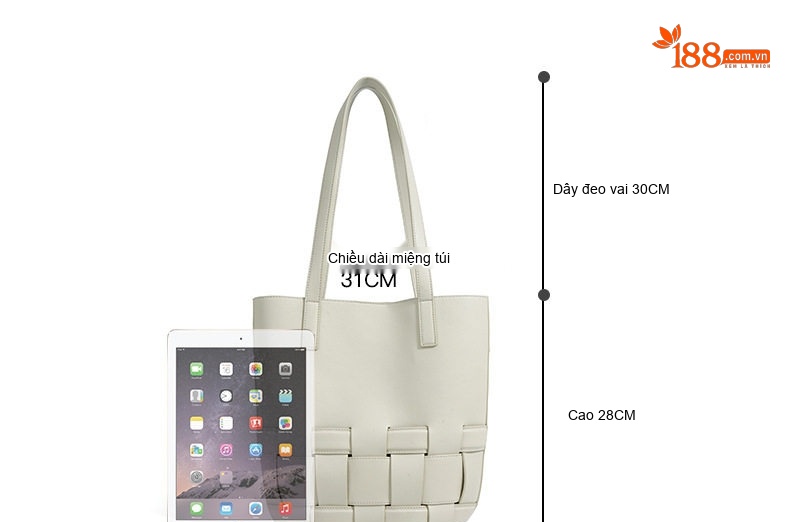 Túi Tote Nữ Da Thật Đan Dây Sức Chứa Lớn Phong Cách Thời Trang Màu Trắng, Đen, Xanh Lá chi tiết 9