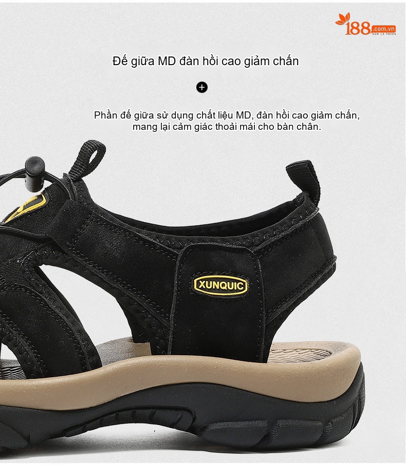 Dép Sandal Nam Bít Mũi Đi Nước Vải Dệt Thoáng Khí Đế Cao 3cm chi tiết 8