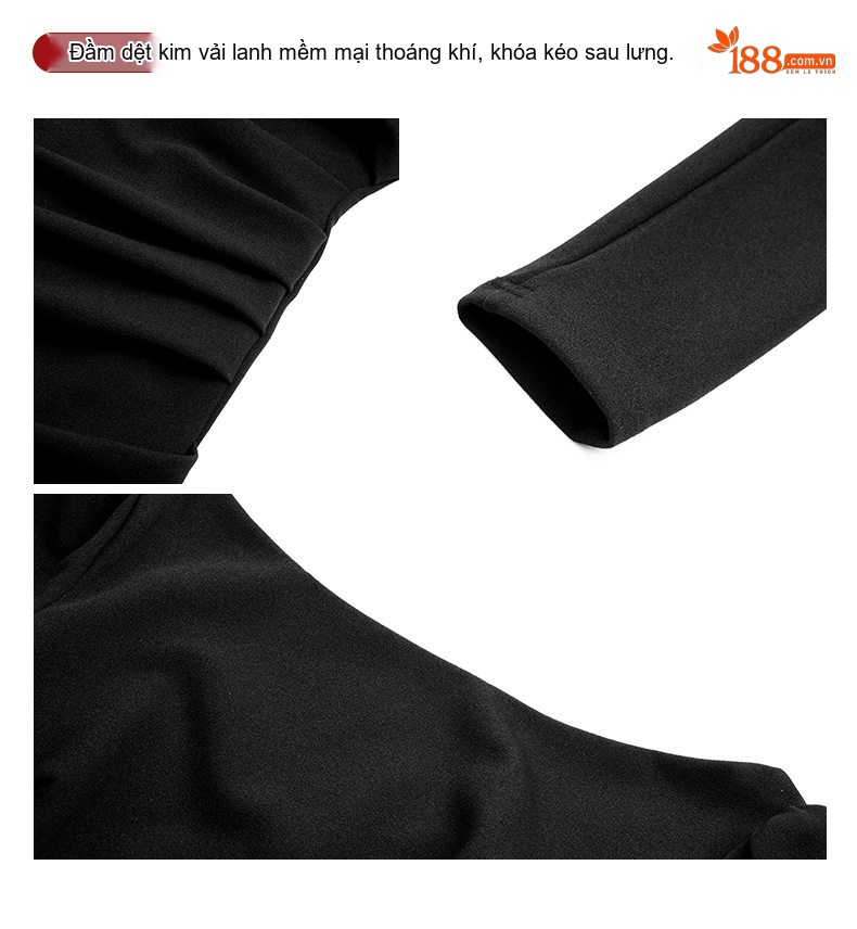 Váy Ôm Body Nữ Cổ Chữ U Dáng Dài Xẻ Tà Phong Cách Công Sở Màu Đen, Nâu Đất chi tiết 5
