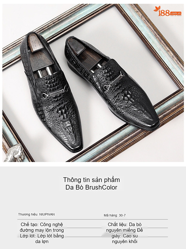 Giày Lười Nam Da Bóng Họa Tiết Cá Sấu Chiều Cao Đế Khoảng 3cm Màu Đen, Đỏ Rượu chi tiết 9