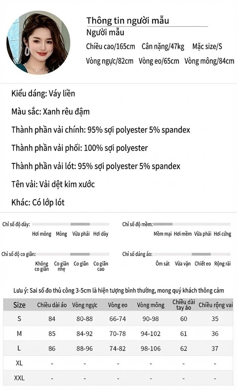 Váy Ôm Body Nữ Tay Dài Cổ chữ V Thiết Kế Pháp Bèo Nhún Che Bụng Tôn Dáng Màu Xanh chi tiết 2