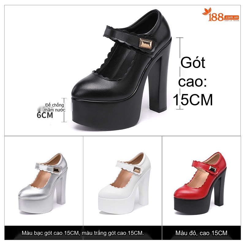 Giày Cao Gót Nữ Đế Xuồng 15cm Quai Ngang Mũi Nhọn Phong Cách Vintage Màu Đen, Bạc, Trắng, Đỏ...