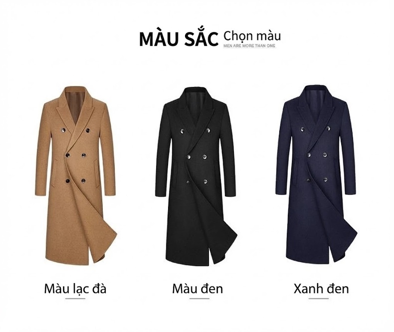 Áo Khoác Dạ Nam Dáng Dài Quá Gối Hai Mặt Cotton Màu Nâu, Xanh Navy, Đen chi tiết 5