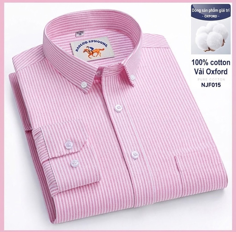 Áo Sơ Mi Nam Tay Dài Oxford Cotton Thoáng Khí Họa Tiết Kẻ Sọc Lớn Màu Xanh Dương, Đen, Trắng, Xám... chi tiết 38