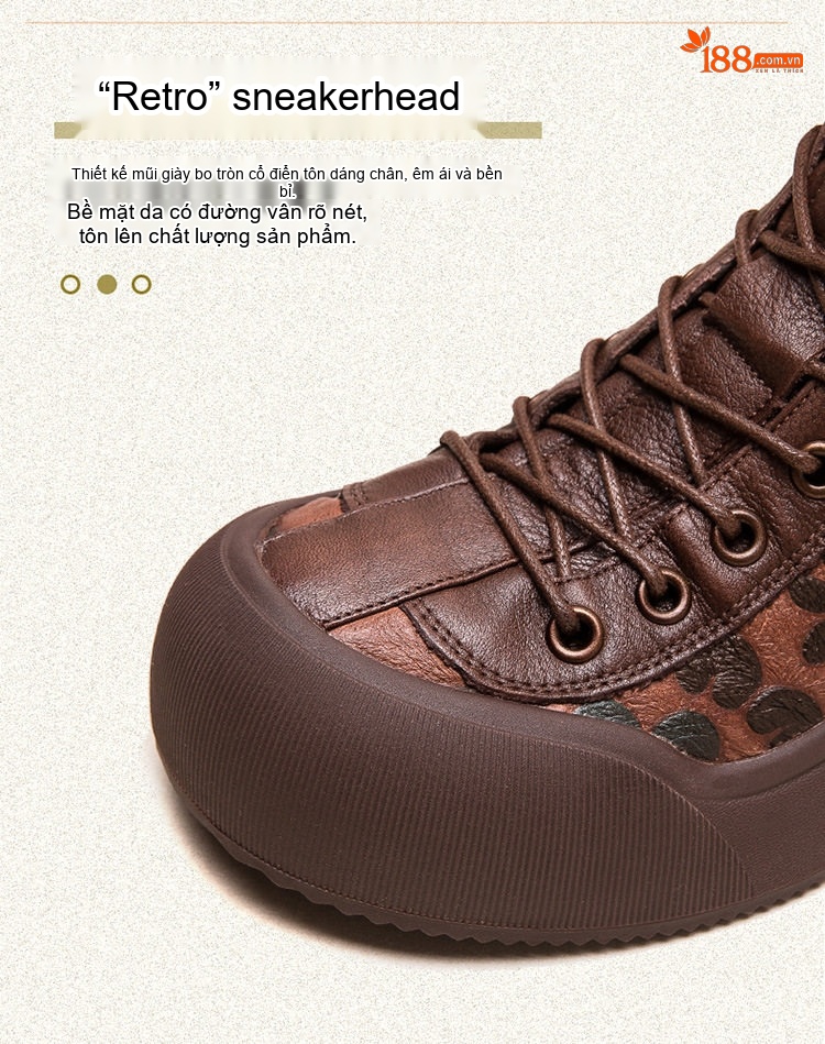 Giày Boot Nữ Cổ Cao Buộc Dây Họa Tiết Phong Cách Vintage Chiều Cao Đế Khoảng 4cm Màu Đen, Nâu chi tiết 5