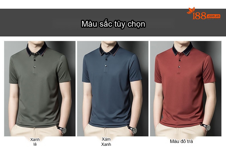 Áo Polo Nam Tay Ngắn Trung Niên Chất Liệu Lụa Thật Phong Cách Doanh Nhân Màu Xanh Than, Đỏ Gạch, Xám... chi tiết 6