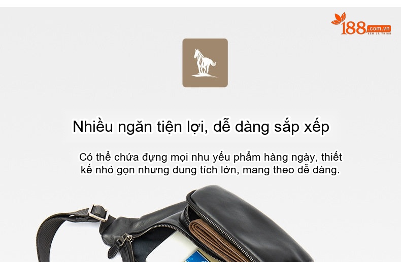 Túi đeo ngực nam da thật sức chứa lớn kiểu thể thao chi tiết 13