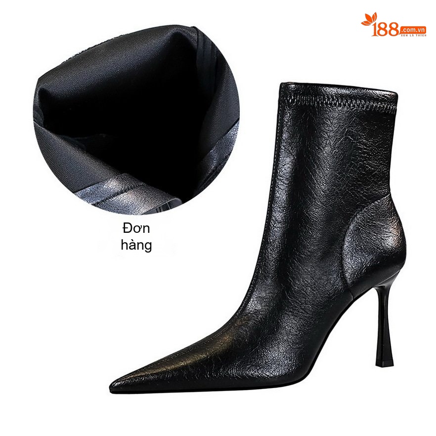 Boot Nữ Cổ Ngắn Gót Nhọn Da Bóng Phong Cách Âu Mỹ Chiều Cao Đế Khoảng 8cm Màu Đen, Trắng