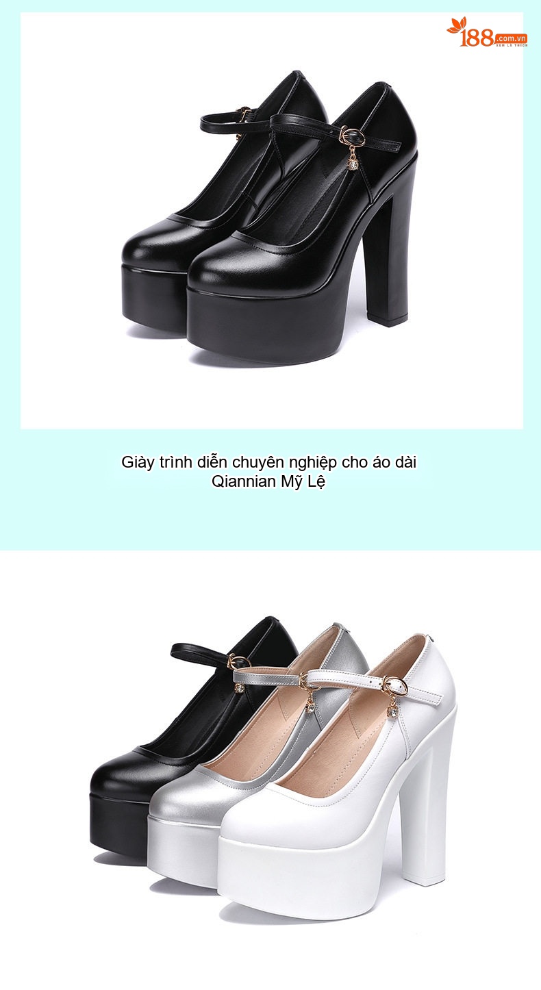Giày Cao Gót Quai Mary Jane Nữ Chiều Cao Đế Khoảng 15cm Da Bóng Màu Đen, Trắng, Bạc chi tiết 21