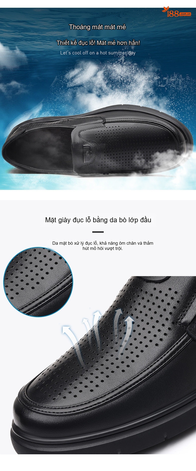 Giày Lười Nam Da Thật Thoáng Khí Chiều Cao Đế Khoảng 3cm Màu Đen chi tiết 4