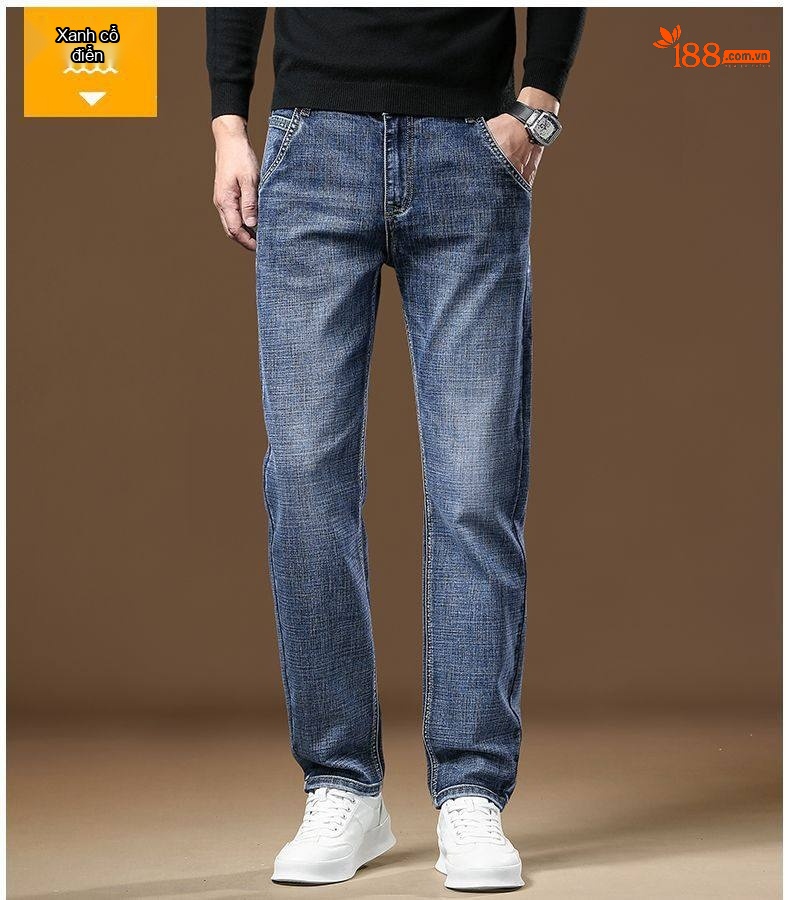 Quần Jean Nam Ống Đứng Dáng Ôm Vừa Vặn Cotton Không Nhăn Phong Cách Business Trung Niên Màu Xanh Đậm, Xanh Nhạt, Xám chi tiết 16