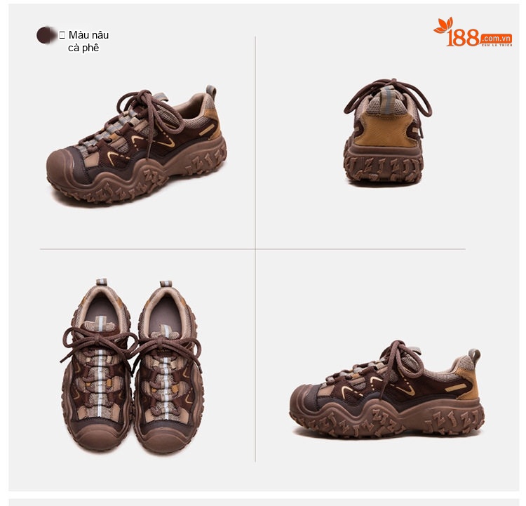 Giày Thể Thao Nữ Đế Răng Cưa Buộc Dây Chiều Cao Đế Khoảng 5cm Màu Nâu chi tiết 18
