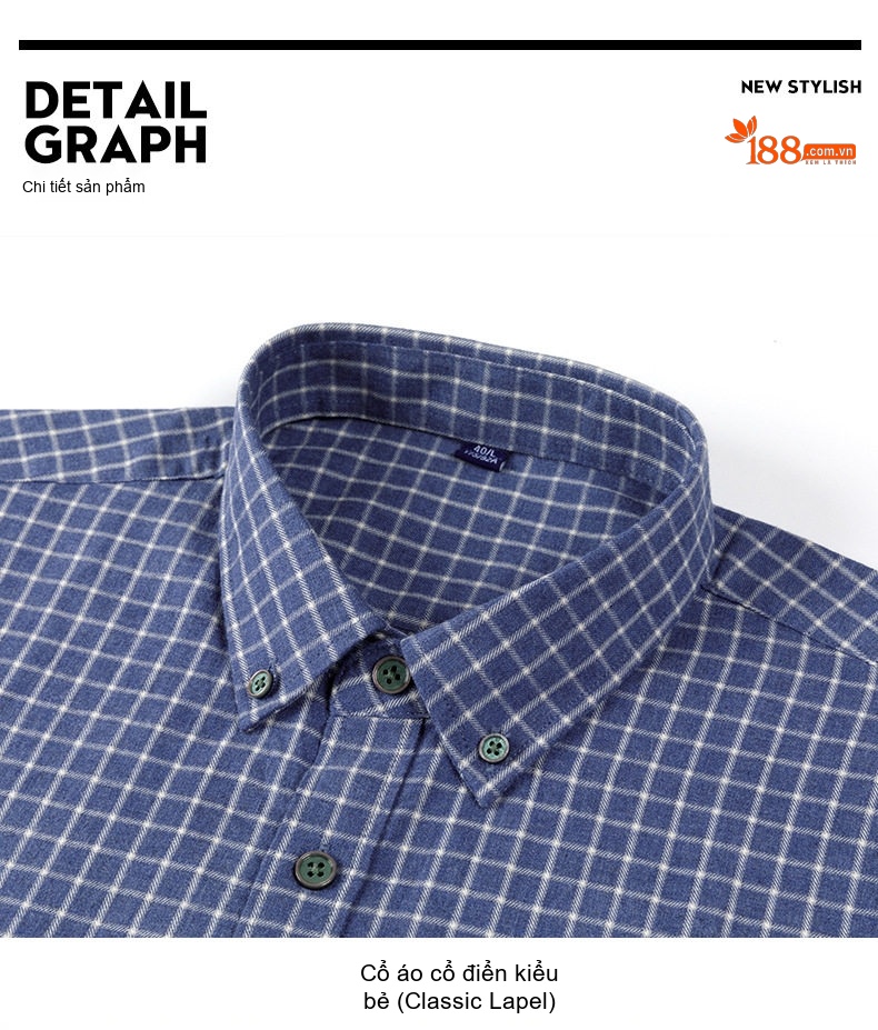 Áo Sơ Mi Nam Tay Dài Cotton Kẻ Sọc Mài Lông Dáng Ôm Vừa Vặn Màu Xanh Dương, Xám chi tiết 7