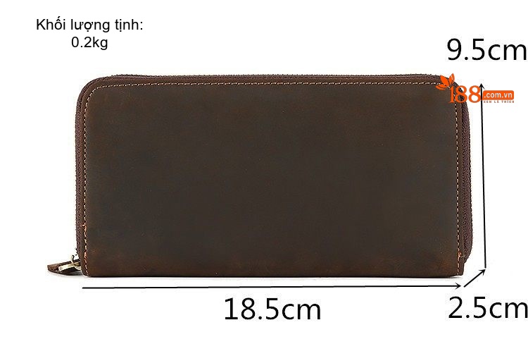 Ví Da Tay Nam Da Bò Khóa Kéo Dập Hoa Văn Cổ Điển Màu Nâu chi tiết 4