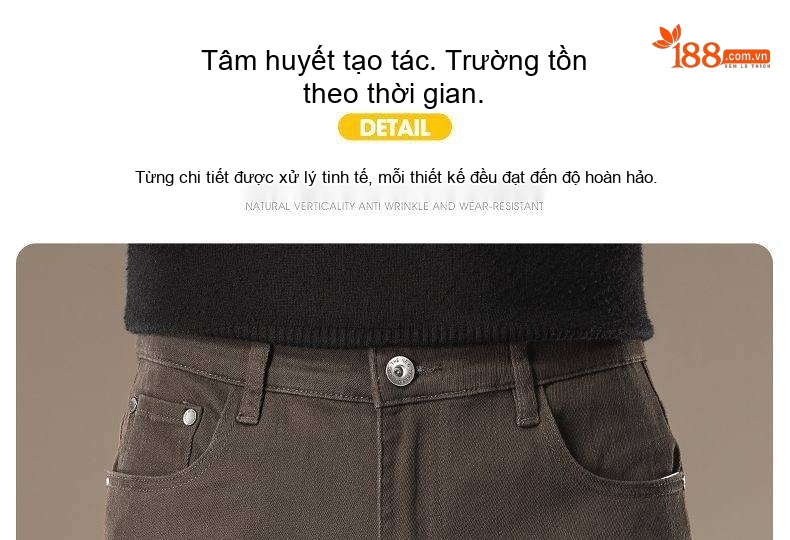Quần Jean Nam Cotton Ống Đứng Co Giãn Thoải Mái Màu Nâu chi tiết 8