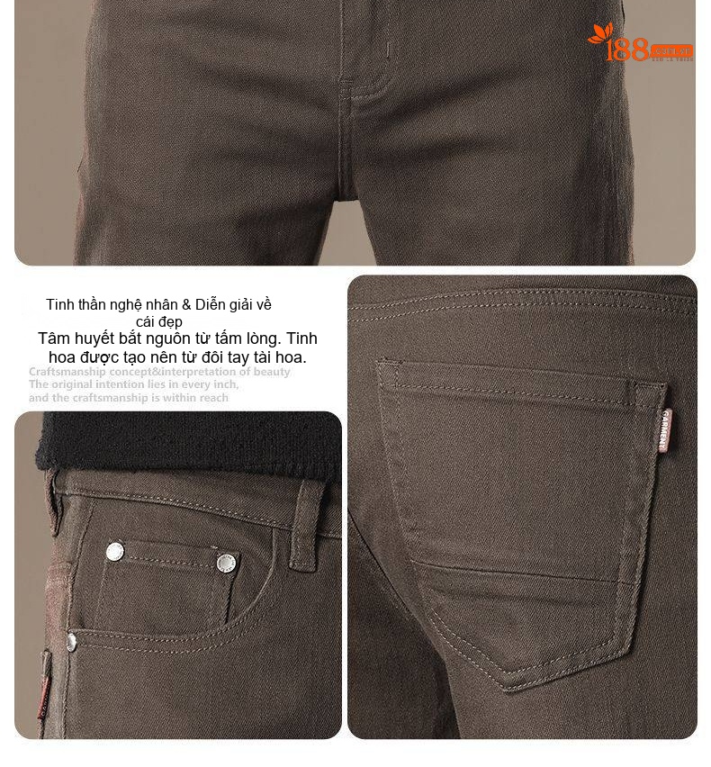 Quần Jean Nam Cotton Ống Đứng Co Giãn Thoải Mái Màu Nâu chi tiết 9