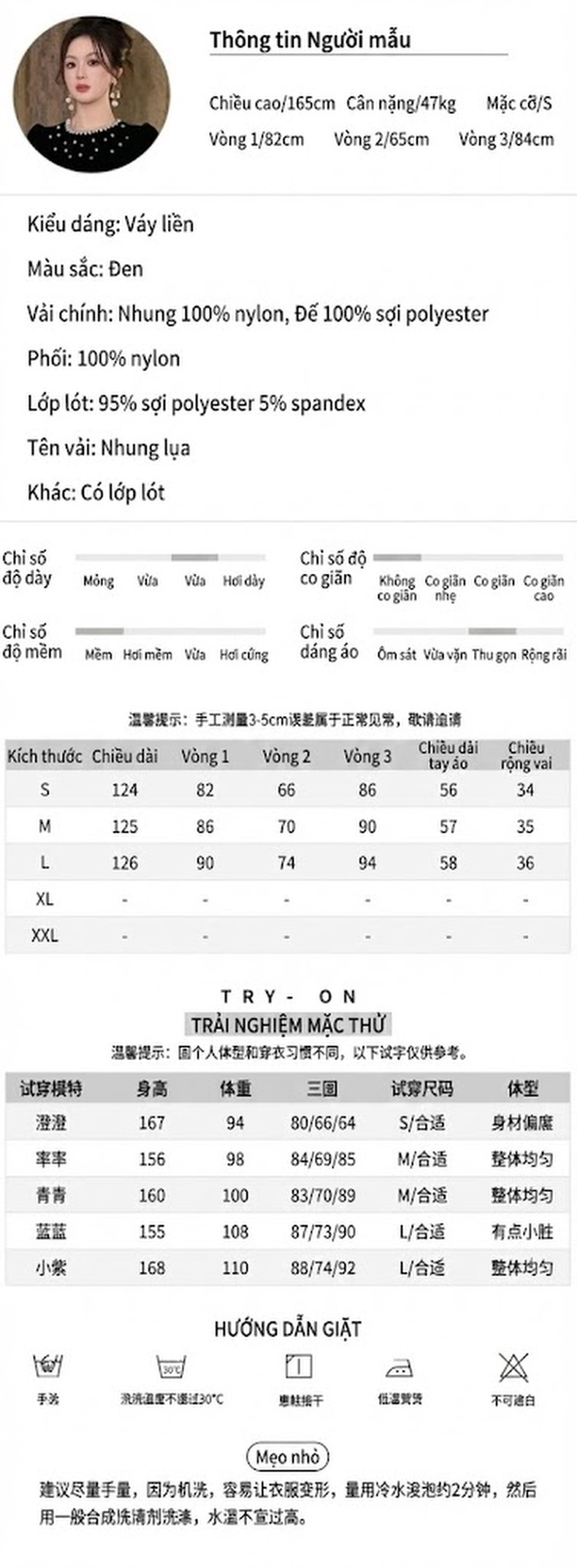 Váy Nhung Nữ Dáng Ôm Cổ Tròn Đính Hạt, Thiết Kế Vạt Lệch Màu Đen chi tiết 2