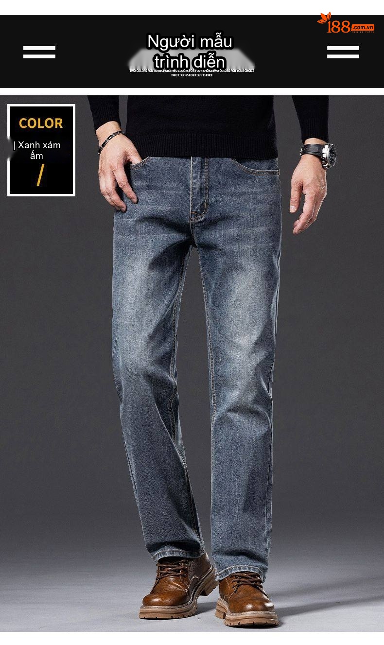 Quần Jean Nam Ống Đứng Cotton Dáng Rộng Co Giãn Thoải Mái Màu Xanh, Đen chi tiết 35