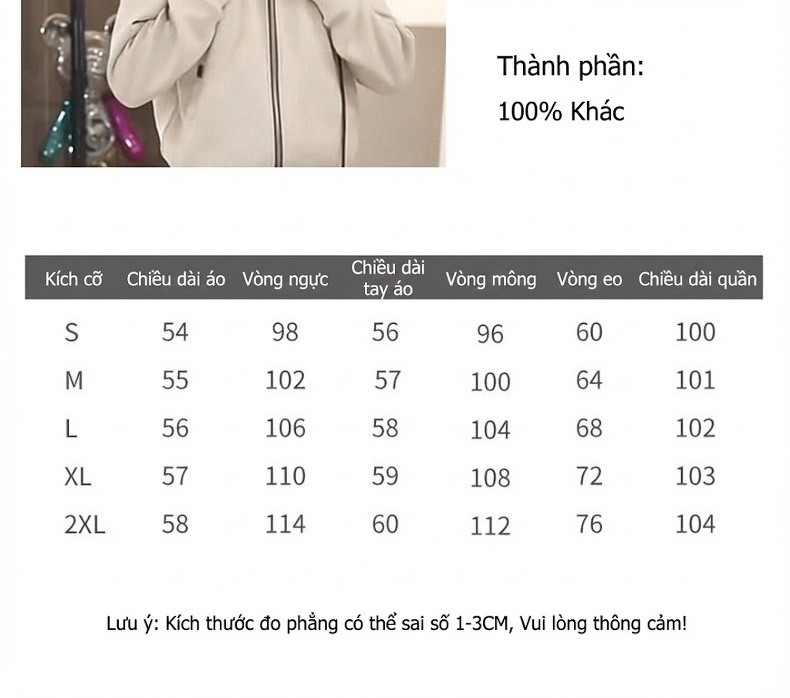 Bộ Đồ Thể Thao Nữ Áo Khoác Có Mũ Quần Ống Rộng Phong Cách Casual Màu Be chi tiết 8