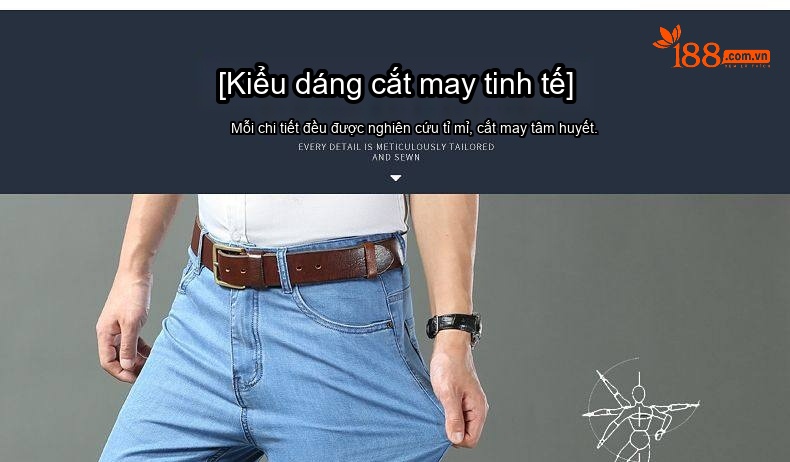 Quần Jean Dài Nam Ống Đứng Co Giãn Vừa Vặn Màu Xanh Navy chi tiết 1