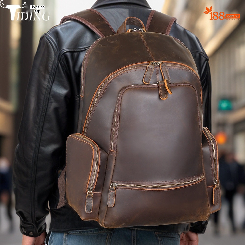 Balo Da Thật Crazy Horse Vintage Đựng Laptop 15.6 Inch Dung Tích Lớn Màu Nâu