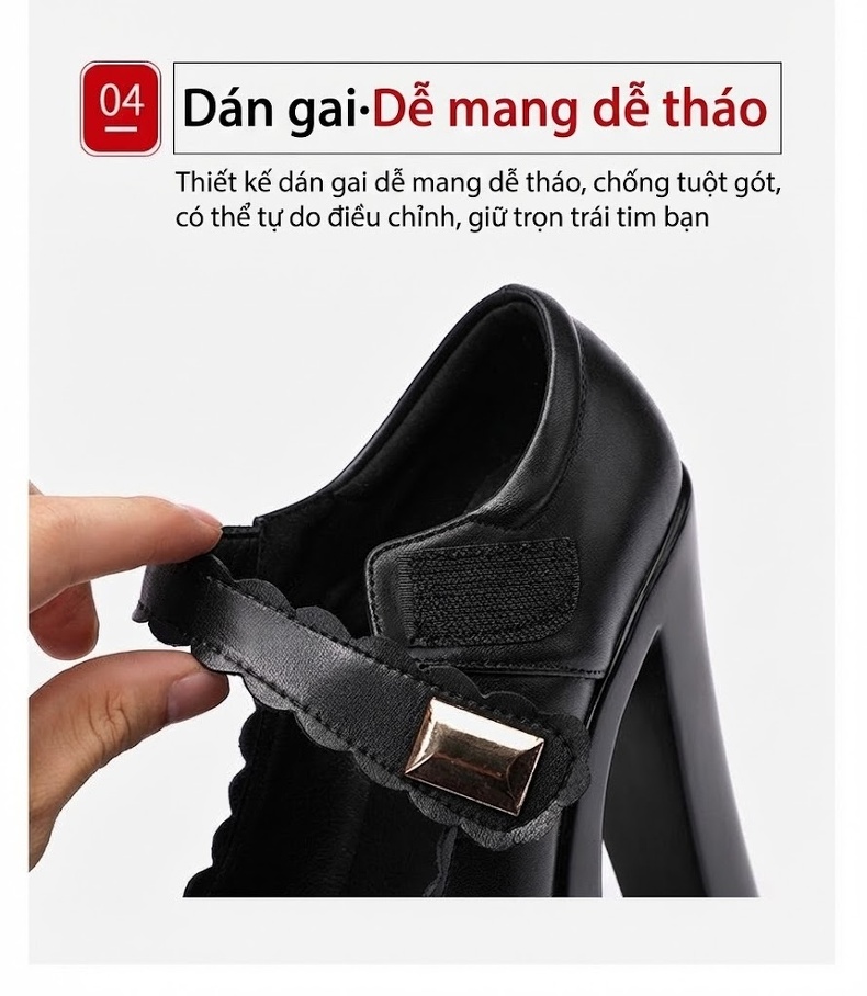 Giày Cao Gót Nữ Đế Xuồng 15cm Quai Ngang Mũi Nhọn Phong Cách Vintage Màu Đen, Bạc, Trắng, Đỏ... chi tiết 8