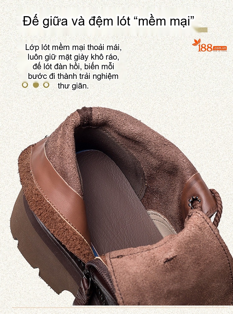 Boot Nữ Cổ Ngắn Đế Dày Làm Cũ Khóa Kéo Bên Hông Chiều Cao Đế Khoảng 5cm Màu Nâu, Đen chi tiết 6