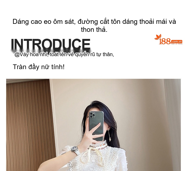 Váy liền thân Nữ Ren Pháp Tay Ngắn Dáng Ôm Body Họa Tiết Hoa Nhỏ chi tiết 2
