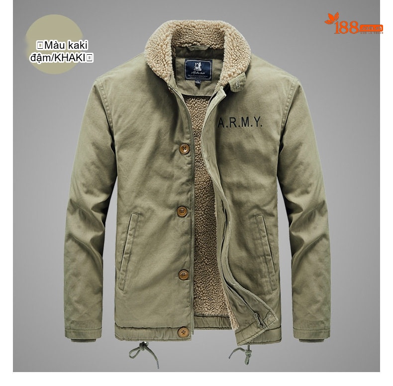 Áo Khoác Bomber Nam Lông Cừu Non Lót Lông Dày Dặn Kiểu Công Sở Màu Xanh Navy, Xanh Rêu chi tiết 13