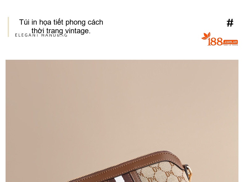 Túi Đeo Chéo Nữ Vải Họa Tiết Dáng Vỏ Sò Cao Cấp Màu Nâu, Trắng chi tiết 1