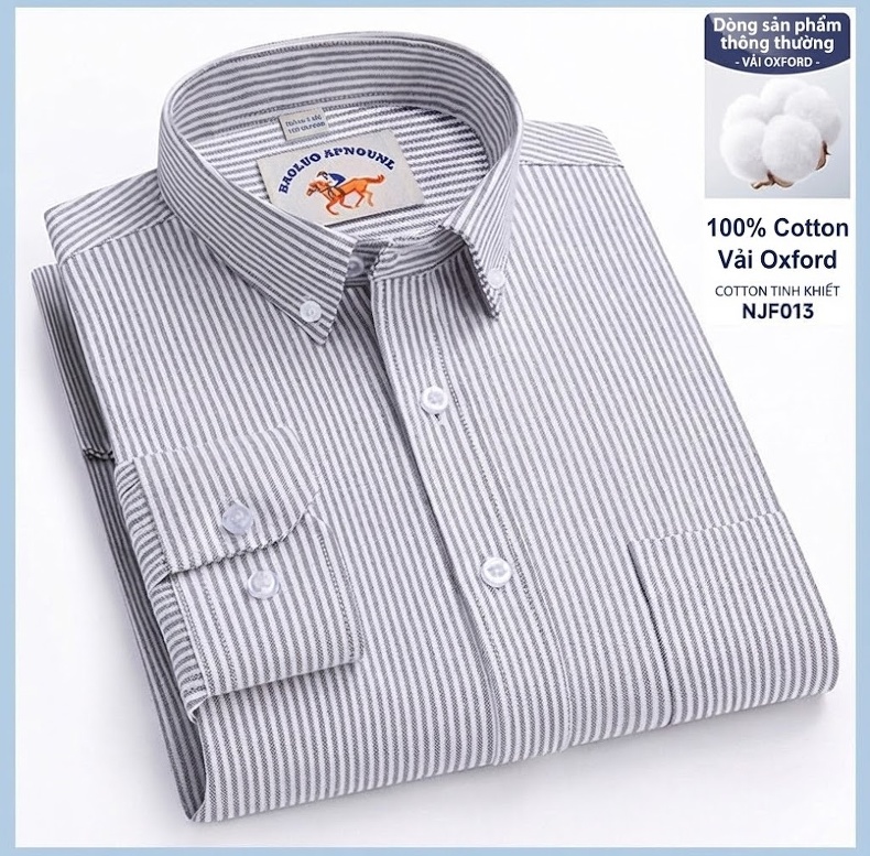 Áo Sơ Mi Nam Tay Dài Oxford Cotton Thoáng Khí Họa Tiết Kẻ Sọc Lớn Màu Xanh Dương, Đen, Trắng, Xám... chi tiết 37