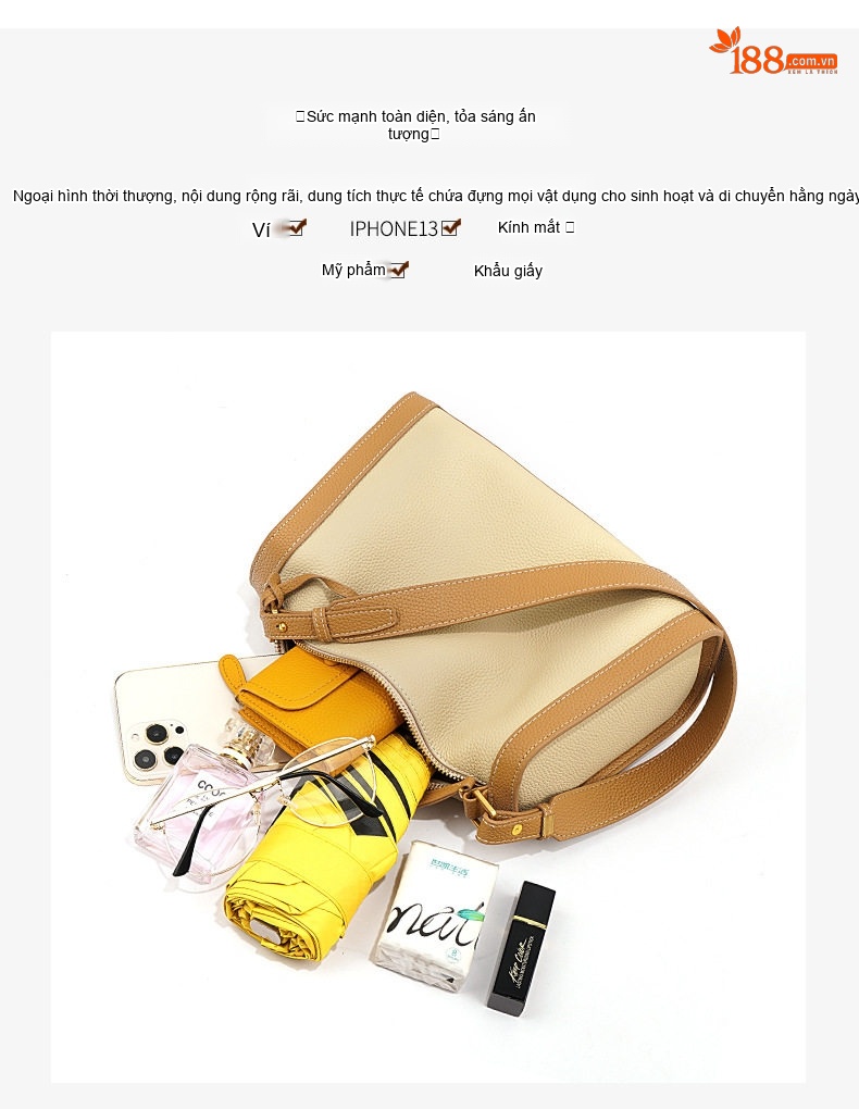 Túi Đeo Vai/Đeo Chéo Nữ Da Bò Cao Cấp Thiết Kế Pillow Bag Màu Trắng Ngà, Xanh Ngọc chi tiết 6
