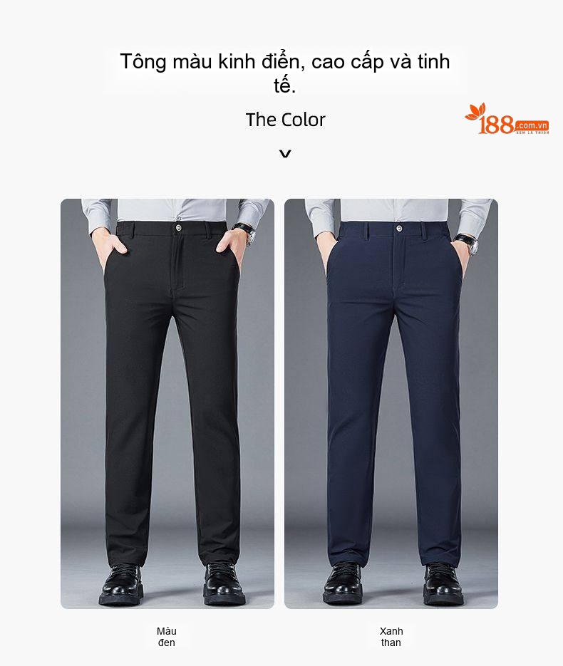 Quần Âu Nam Dáng Suông Co Giãn Thoải Mái Phong Cách Công Sở Màu Đen, Xám, Xanh Navy chi tiết 2