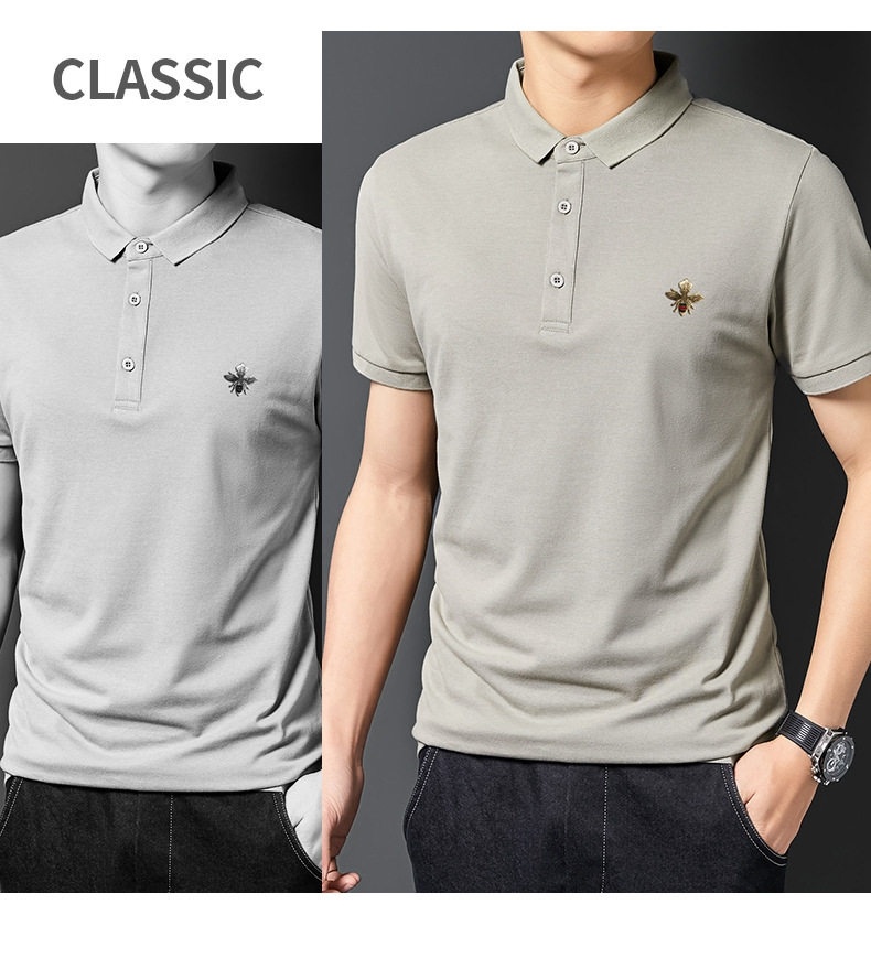 Áo Polo Nam Ngắn Tay Thêu Hình Ong Cổ Bẻ Phong Cách Doanh Nhân Màu Đen, Xám, Be chi tiết 16