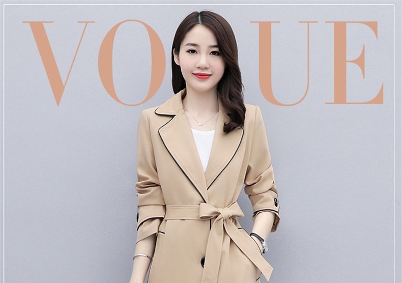 Áo Khoác Mangto Nữ Dáng Dài Thắt Eo Phong Cách Anh Quốc Thanh Lịch Màu Be, Hồng, Xanh chi tiết 1