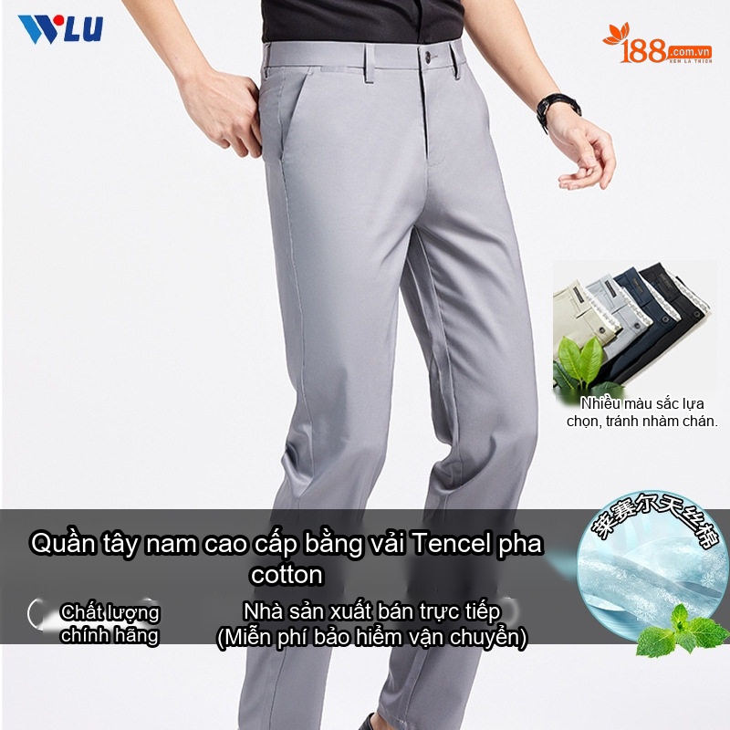 Quần Tây Nam Lụa Tencel Mỏng Chống Nhăn Co Giãn Dáng Ôm Màu Đen