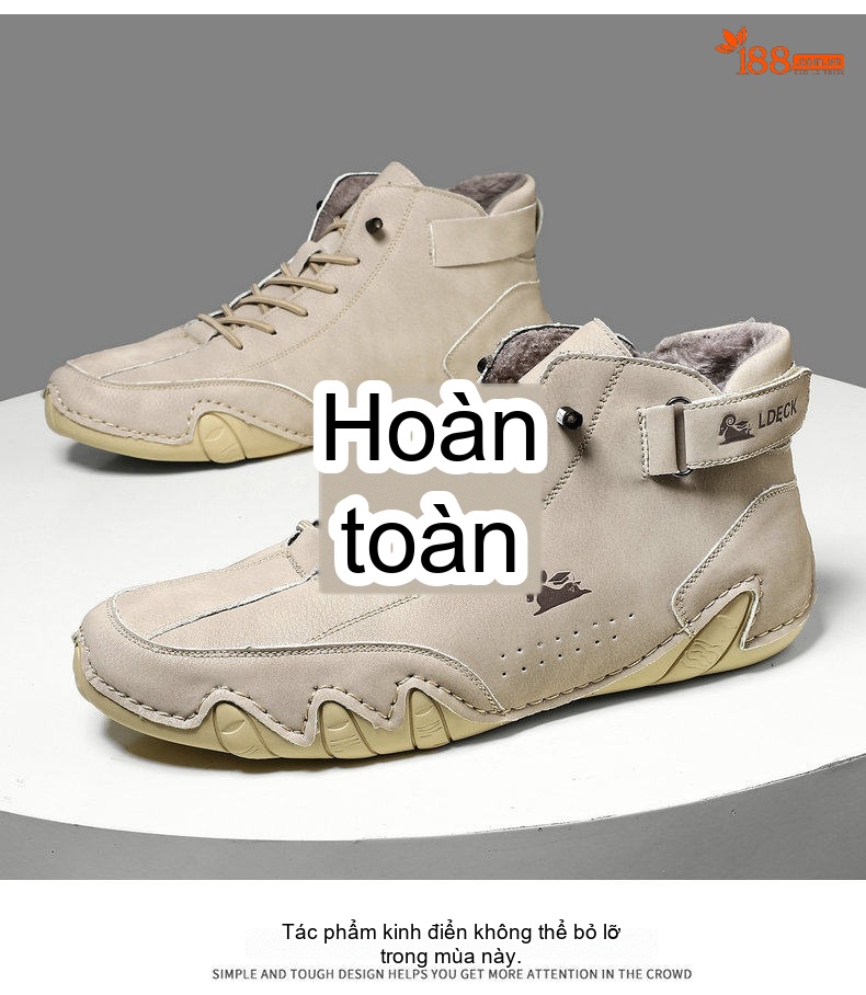 Giày Cao Cổ Nam Giữ Ấm Da Mờ Thể Thao Đế Bệt Chiều Cao Đế Khoảng 3cm Màu Kem, Nâu, Xám chi tiết 10