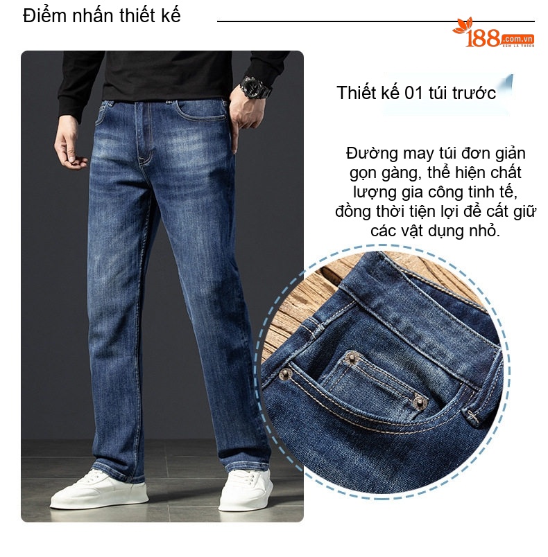 Quần Jean Nam Cotton Co Giãn Dáng Suông Rộng Phong Cách Doanh Nhân Màu Xanh chi tiết 15