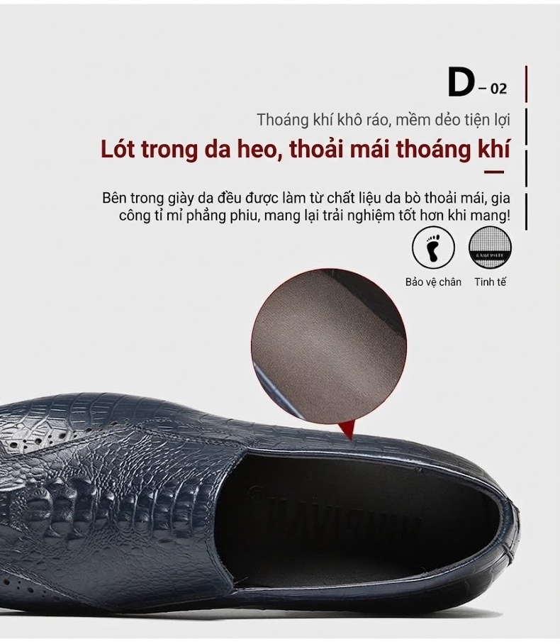 Giày Lười Nam Da Dập Vân Cá Sấu Chiều Cao Đế Khoảng 3cm Màu Đen, Xanh Navy chi tiết 5
