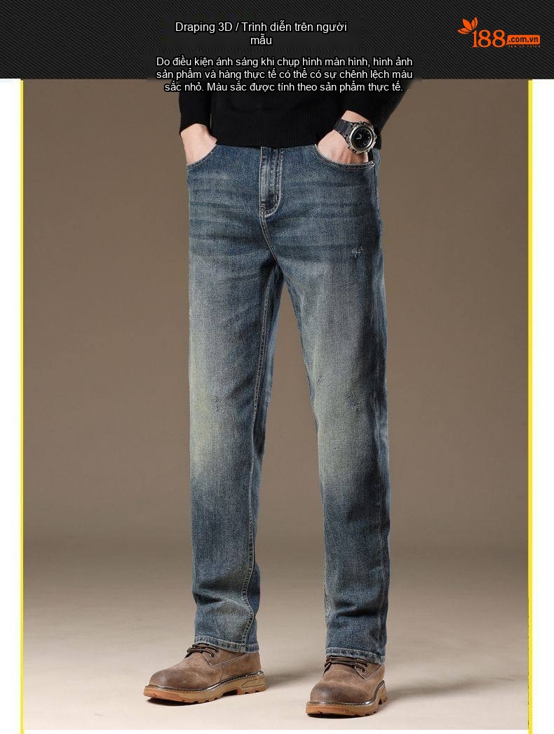 Quần Jean Nam Ống Đứng Ôm Vừa Vặn Phong Cách Âu Mỹ Màu Xanh Denim chi tiết 8