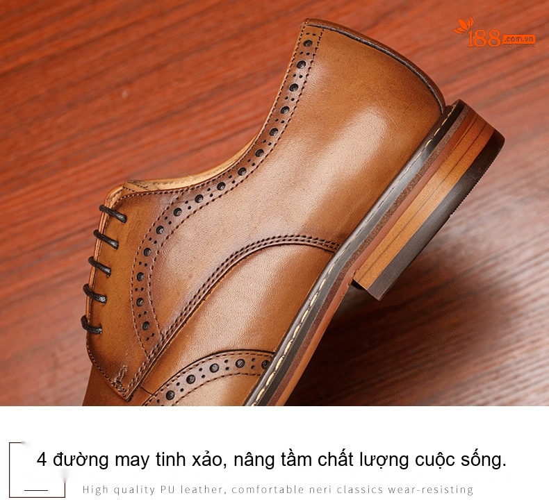 Giày Tây Brogue Buộc Dây Nam Da Bò Chiều Cao Đế Khoảng 3cm Màu Nâu chi tiết 6